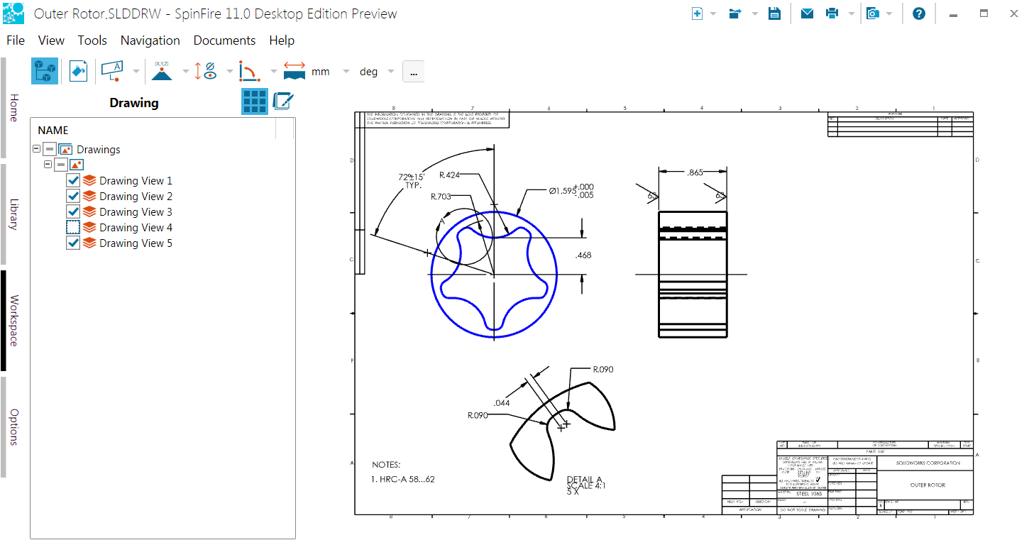 Drawing View 4 is hidden.